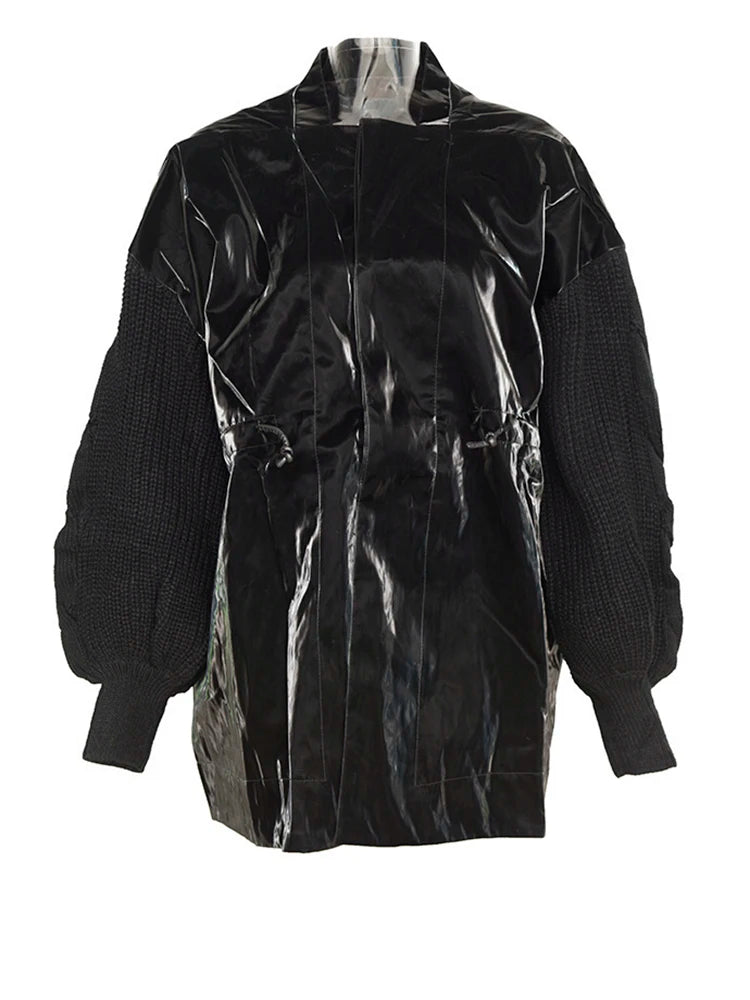 Loose Fit Knitting Drawstring Split Big Size Jacket New Stand Collar Long Sleeve Women Coat Fashion Spring 2025 WB67801