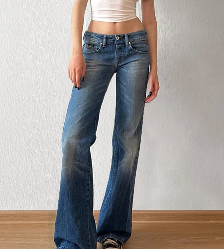 Casual Washed Stright Leg Denim Trousers Fashion Long Jeans Lady Basic Low Rise Daily Bottoms Street Style Capris New