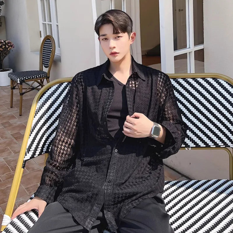 Plaid Men's Shirts Summer New Trendy Single Breasted Style Loose Sunscreen Long Sleeve Male Shirt Korean Men Top 9A3240