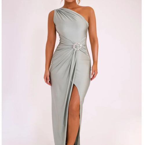 Load image into Gallery viewer, Elegant Diagonal High Split Pleated Evening Dress For Women Elastic Tight Sexy Maxi Female Party Summer 2024 New Vesidos
