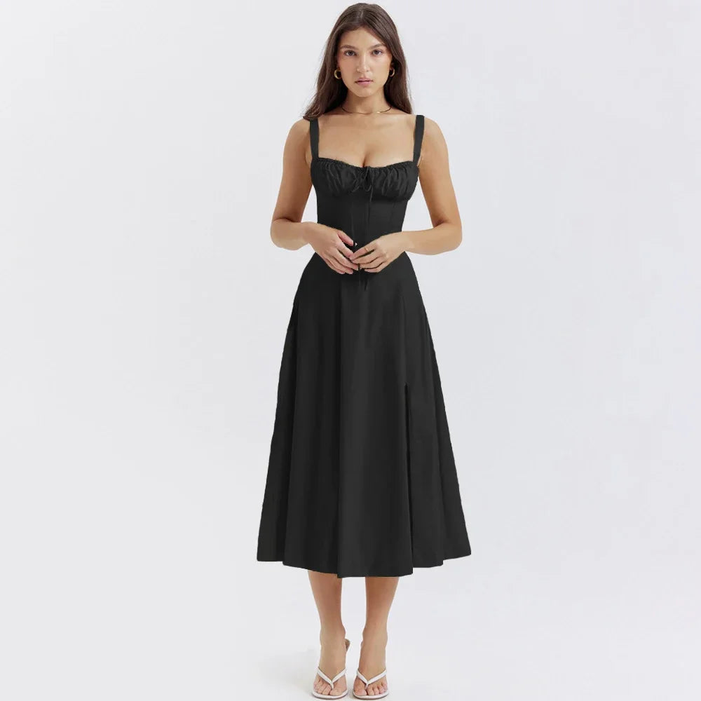 Elegant A Line Midi Dress Sexy Spaghetti Strap Lace Up Red Holiday Party Dresses Summer Dresses Women 2024 Wholesale