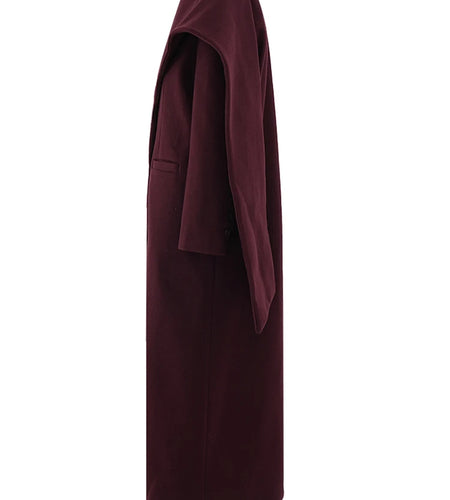 Wine Red Thick Big Size Long Woolen Coat New Scarf Collar Long Sleeve Women Jacket Fashion Tide Autumn Winter 2025 CPDB366