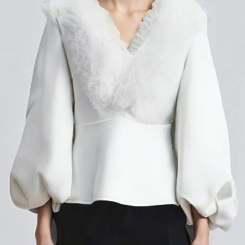 Load image into Gallery viewer, Solid Spliced Fungus Folds Fashion Jackets for Women V Neck Long Sleeves Tunic Temperament Jacket Female Clothing
