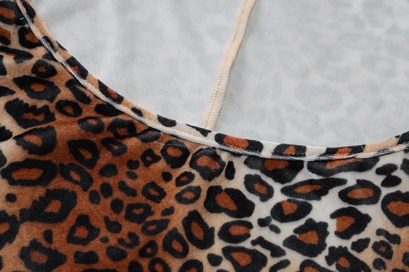 Leopard Print Long Sleeve Sexy Maxi Dress For Women Fashion Hollow Out Bodycon Printed Sexy Long Dress Elegant