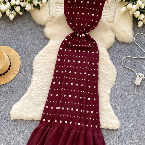 Load image into Gallery viewer, Retro Women's Black Diamond Elegant Sleeveless A-line Vest Dress Summer Red Slim O-neck Holiday Ruffles Fishtail Long Dress Chic
