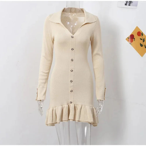 Load image into Gallery viewer, Autumn Winter Knitted Dress Sexy Black Hollow Out Bow Dress Stand Collar Women Long Sleeve Slim Party Dresses
