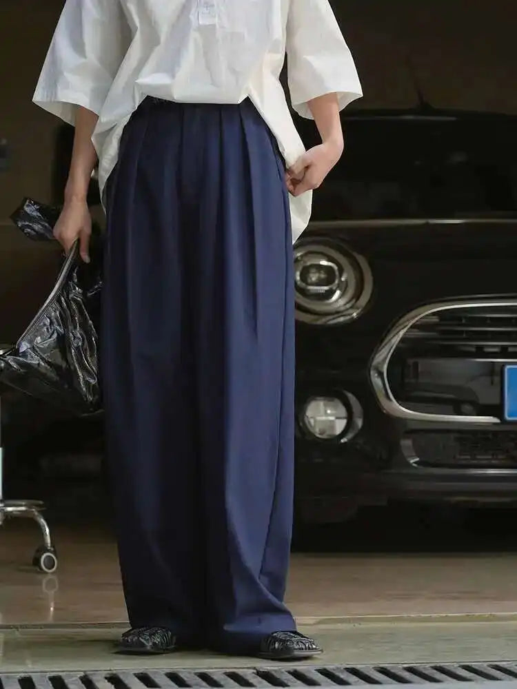 High Waist Apricot Pleated Brief Long Wide Leg Elegant Pants New Trousers Women Fashion Tide Spring Autumn 2025 1DH5260
