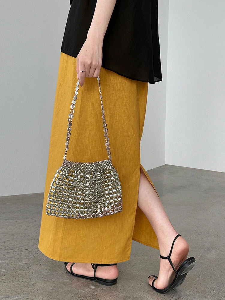 High Elastic Waist Red Linen Back Slit Elegant Straight Half-body Skirt Women Fashion Tide New Spring Autumn 2025 1DJ1283