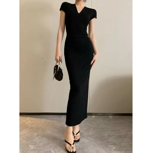 Load image into Gallery viewer, Women Fashion Sexy Midi Dress Summer Elegant V-neck Split Sleeveless Slim Dresses Streetwear High Waist Bodycon Vestidos Robes
