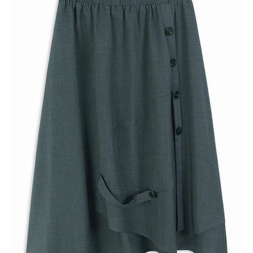 Load image into Gallery viewer, High Elastic Waist Apricot Button Ribbon Spliced A-line Half-body Skirt Women Fashion Tide New Spring Autumn 2025 1DJ1353
