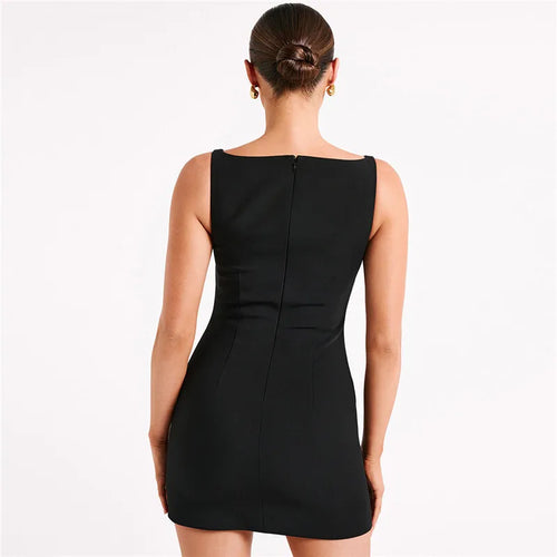 Load image into Gallery viewer, Fashion Sleeveless Sexy Mini Dress For Women Solid Color O Neck Zipper Two Layer Bodycon Club Party Dress Elegant
