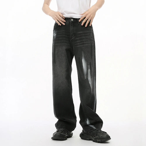 Load image into Gallery viewer, Men&#39;s Denim Pants Casual Graffiti Contrast Color Droop Straight Bottom Wide Leg Male Loose Trousers Stylish Niche 9C7208
