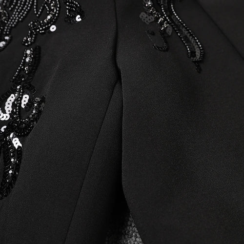 Load image into Gallery viewer, Women Black Sequins Pleated Big Size Elegant Blazer New Lapel Long Sleeve Jacket Fashion Tide Spring Autumn 2025 7AB6225
