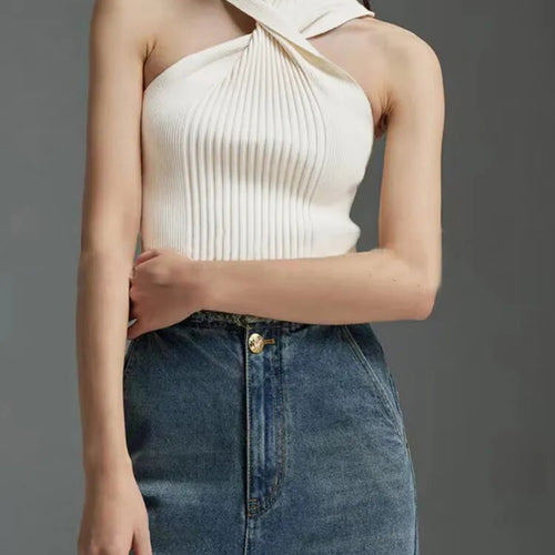 Load image into Gallery viewer, Minimalist Vrisscross Tank Tops For Women Halter Sleeveless Slim Off Shoulder Y2K Temperament Vest Female Fashion
