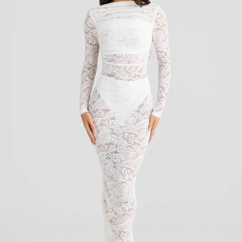 Load image into Gallery viewer, Sexy Lace Patchwork Backless Bodycon Party Club Evening Dress Women Elegant Autumn/Winter Long Sleeved Slim Vestido 2025
