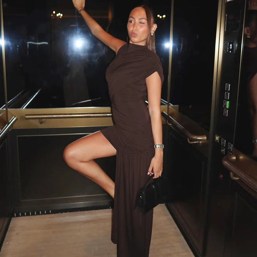 Load image into Gallery viewer, Irregular Draped Ruched Sexy Mini Dress For Women Elegant Turtleneck Sleeveless High Waist Pleated Club Party Dress
