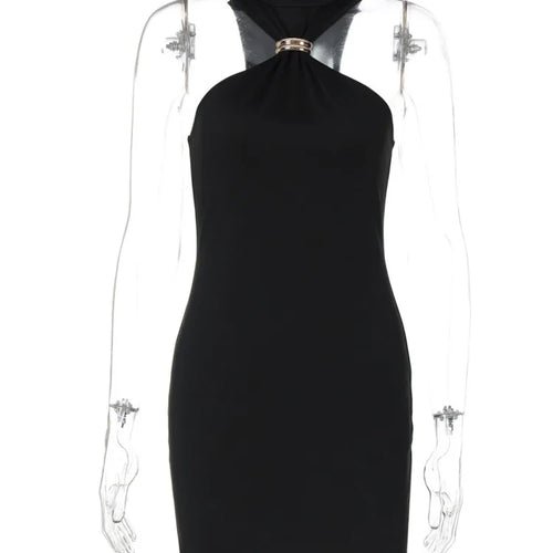 Load image into Gallery viewer, Summer Sleeveless Sexy Mini Dress Women Fashion Metal Ring Turtleneck Off-shoulder Strapless Club Party Dress Y2k
