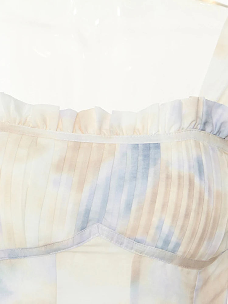 Women Pattern Printed Elegant Long Dress New Square Collar Long Puff Sleeve Fashion Tide Spring Autumn 2025 1DJ0340