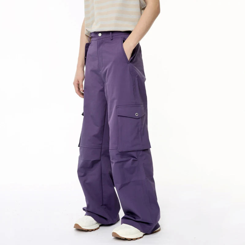 High Street Mne's Casual Pants Big Pockets Solid Color Cargo Trousers Straight Wide Leg Bottom Stylish Summer 9C6392