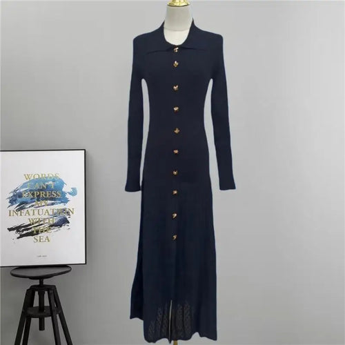 Load image into Gallery viewer, Autumn Winter Solid Elegant Office Lady Knitted Dress Women Slim Long Sleelve Single Breasted Dresses Fashion Simplicity Fashion
