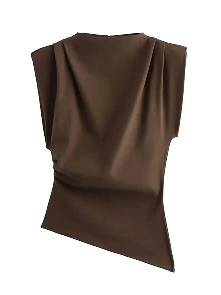 New European and American fashion simple pleated decorative shoulderless top