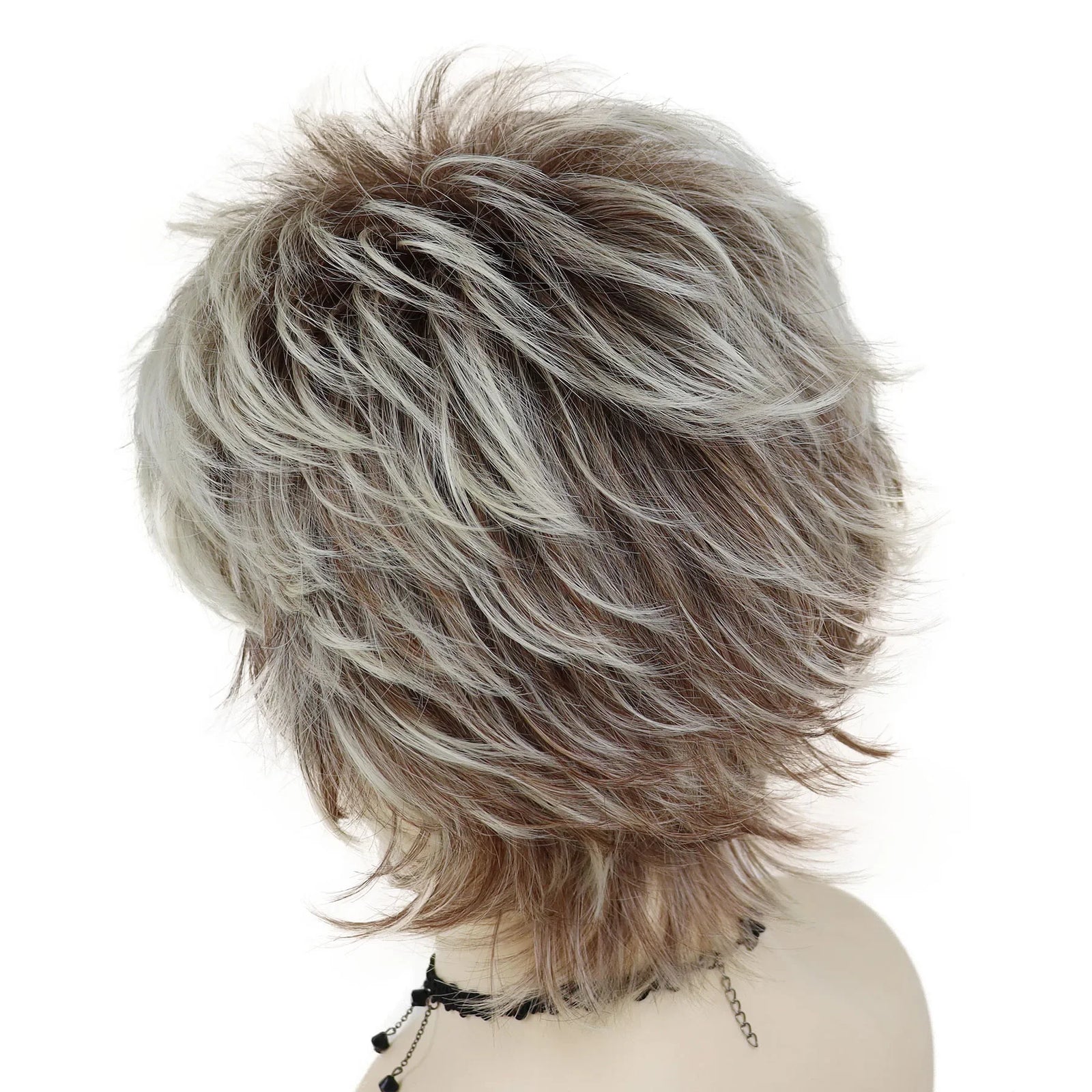 Short Blonde Wig with Bangs for Women Layered Haircut Curly Hair Replacement Wigs Fashion Pixie Cut Natural Mommy Wig