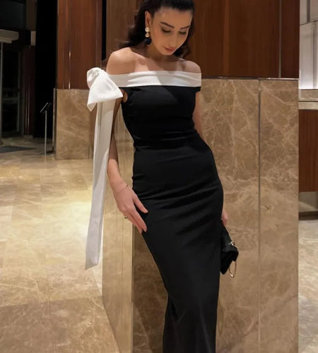 Sleeveless Ribbon Off-shoulder Solid Sexy Autumn Winter Maxi Dress For Women High Waist Bow Bodycon Party Long Dress