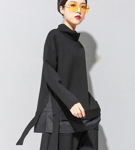 Loose Fit Asymmetrical Big Size Sweatshirt New High Collar Long Sleeve Women Big Size Fashion Spring Autumn 2025 19A-a124