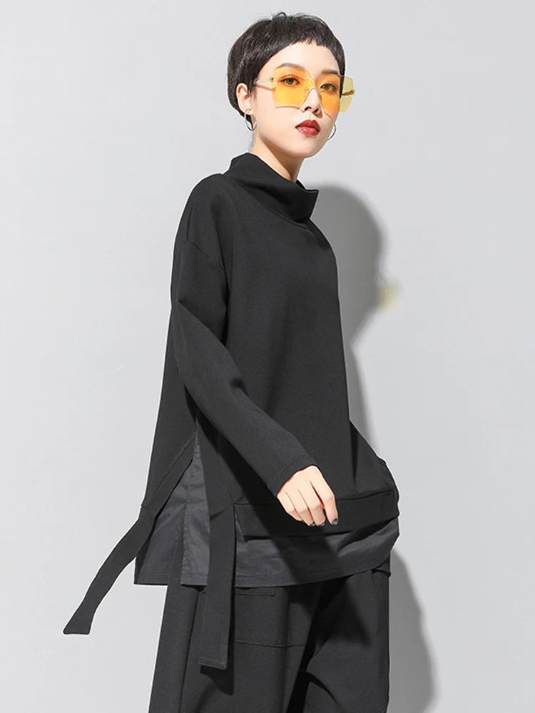 Loose Fit Asymmetrical Big Size Sweatshirt New High Collar Long Sleeve Women Big Size Fashion Spring Autumn 2025 19A-a124