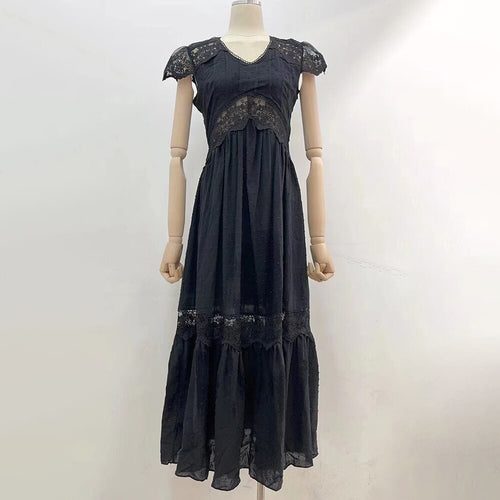 Load image into Gallery viewer, Sexy Lace Panel Dress For Women Short Sleeve High Waist Cut Out Solid Midi Dresses Female Summer Clothing Fashion
