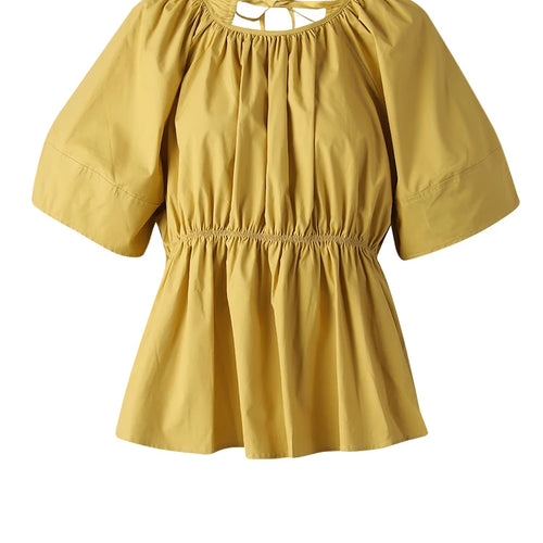 Load image into Gallery viewer, Women Yellow Backless Bandage Big Size Blouse New Round Neck Short Sleeve Shirt Fashion Tide Spring Summer 2025 CPG3248
