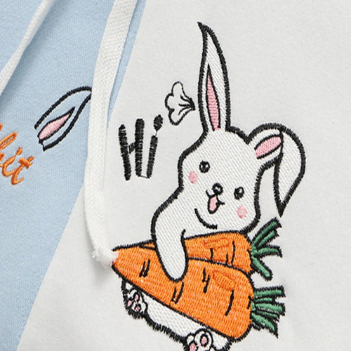 Load image into Gallery viewer, Cartoon Rabbit Embroidery Patchwork Women Hooded Sweatshirts 2023 Autumn Long Sleeve Pocket Kawaii Cute Hoodies Sweet Pullover
