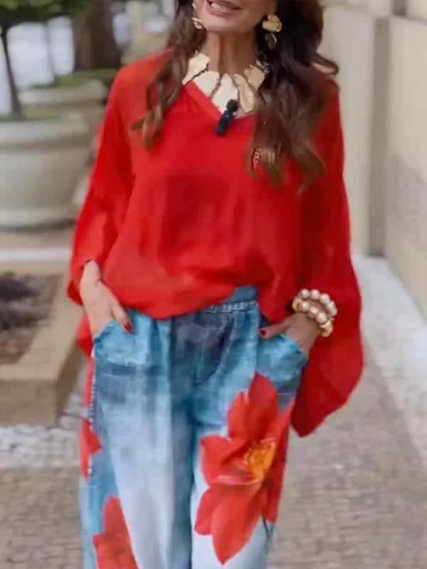 Spring Summer Women's Flower Printed Loose Trendy Casual Hight Waist Wide Leg Trousers Bottoms for Woman