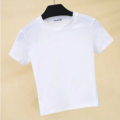 Load image into Gallery viewer, Green Crop Top T-Shirt Female Solid Cotton O-Neck Short Sleeve T-shirts for Women High Waist Slim Short Sport Femme T-Shirt
