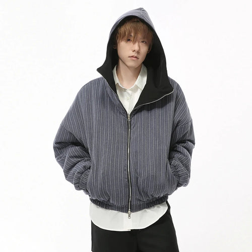 Load image into Gallery viewer, Personalized Men&#39;s Padded Coats Hooded Striped Reversible Design Thickened Shorts Casual Male Jackets New Winter 9C8730
