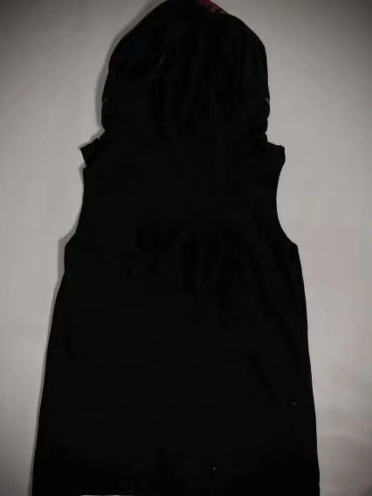 Harajuku Casual Women Printing Vest Coat Grunge Streetwear Sleeveless Patchwork Hooded Coats Y2k Aesthetic Zipper Pocket Jackets