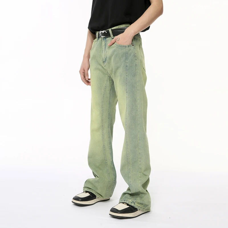 Summer Male Jeans Vintage Worn-out Washing Straight Denim Pants Casual Wide Leg Buttom Loose Korean Style 9C6390