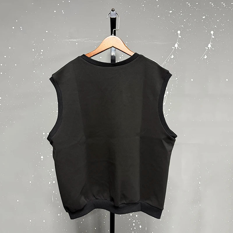 Fashion Men's Wear Two-piece Set Face Printing Trendy V-neck Sleeveless Vest Wide Leg Front Pleated Line Design 9C9233