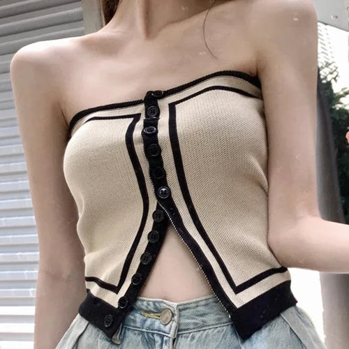 Load image into Gallery viewer, Spell Color Sexy Fashion Female Tanks Knitted Single Breasted Slim Slight Stretch Casual Women&#39;s Camis Simple Streetwear
