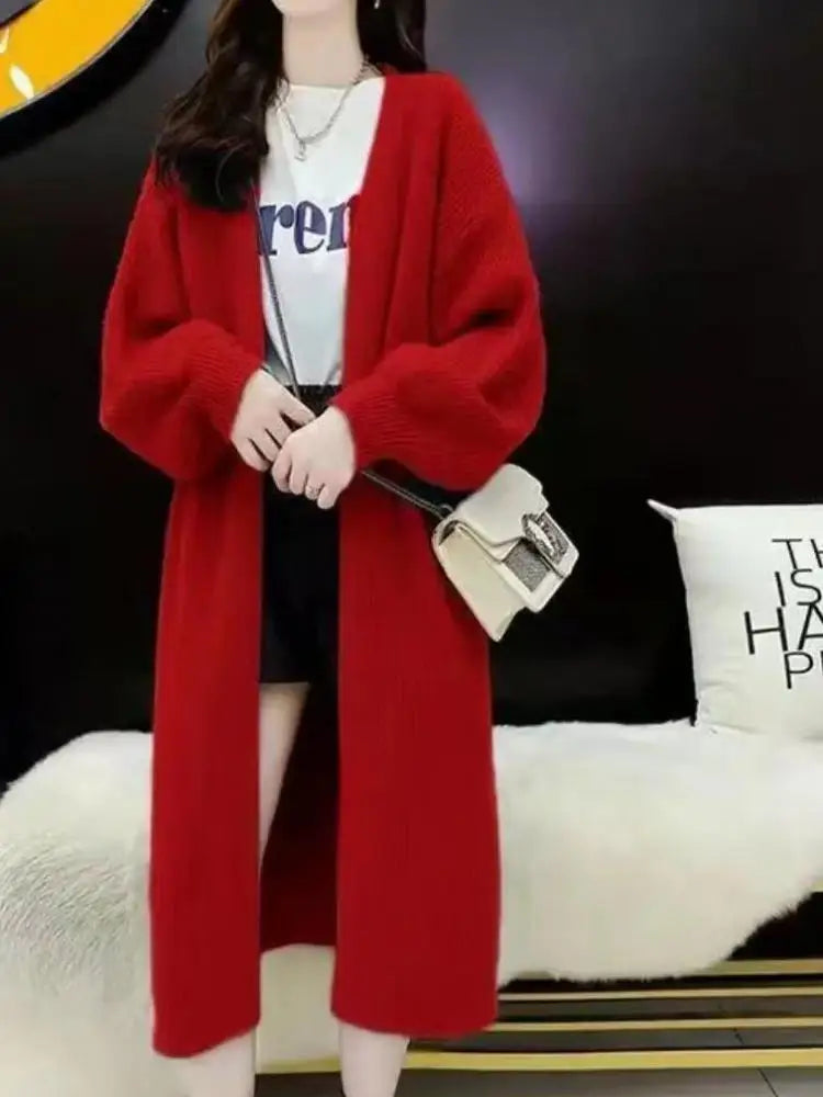 Autumn Winter Korean Fashion 2024 New Solid Elegant Long Sleeves Crochet Sweater Women V Neck Cardigan Knitting Tops Simplicity