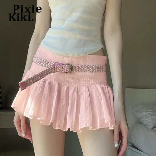 Load image into Gallery viewer, Cute Pink Pleated Skirt Summer Low Waist A Line Mini Skirts Kawaii Fashion Y2k Clothes for Teen Girls P77-CH10
