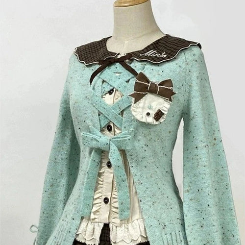 Load image into Gallery viewer, Japanese Sweet Lolita Cardigans Women Y2k Aesthetic Hollow Out Bandage Sweater Kawaii Bow Pocket 2025 Casual Streetwear JK Tops
