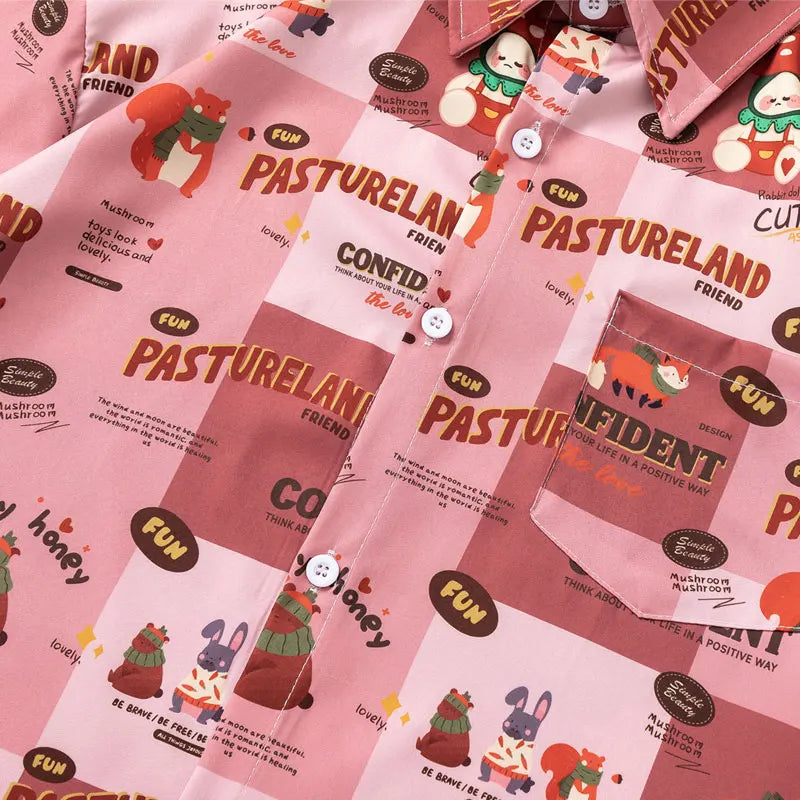 Summer Harajuku Shirts Harajuku Cartoon Graphic Printed Button Up Beach Blouse Streetwear Men Casual Baggy Short Sleeve Tops