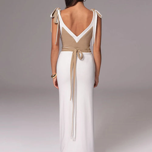 Load image into Gallery viewer, Patchwork Backless Sexy Maxi Dress  Women Fashion Spaghetti Strap V Neck Sleeveless High Split Sexy Long Dress Elegant
