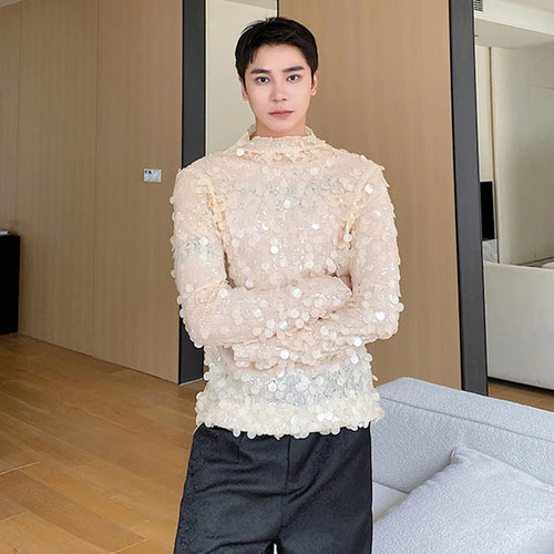 Load image into Gallery viewer, Elegance Men&#39;s Long Sleeve T-shirts Autumn Trend Sequin Standing Neck Slim Male Tee Fashion Personality Autumn 9C2612
