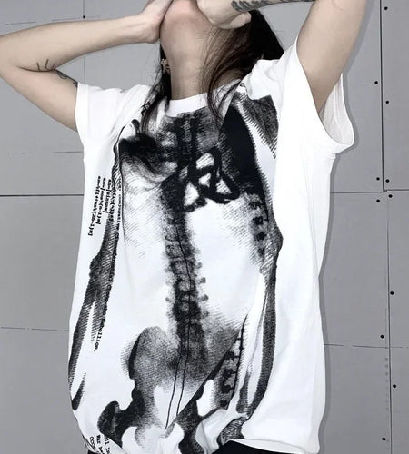 Summer Women Tshirts Streetwear BF Harajuku Tees 2024 Ropa Mujer Oversized Tops Fashion Casual Skull Print Korean Y2k T-shirt