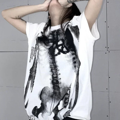 Load image into Gallery viewer, Summer Women Tshirts Streetwear BF Harajuku Tees 2024 Ropa Mujer Oversized Tops Fashion Casual Skull Print Korean Y2k T-shirt
