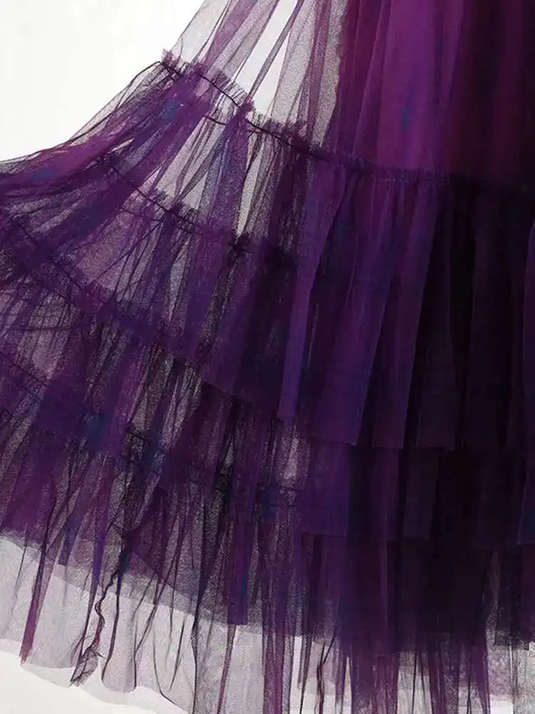 High Elastic Waist Red Plaid Mesh Irregular Long Casual Half-body Skirt Women Fashion Tide New Spring Autumn 2025 1DF1247