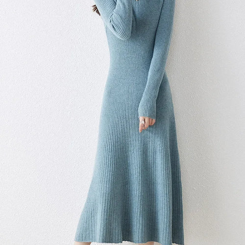 Load image into Gallery viewer, Winter/ Autumn Oneck Female Dresses 100% Wool Knitted Dress For Women 2024 New Arrival  Long Style 6Colors Jumpers
