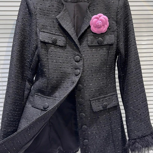 Load image into Gallery viewer, Elegant Spliced Brooch Coats For Women Lapel Long Sleeve Patchwork Single Breasted Temperament Coat Female Fashion
